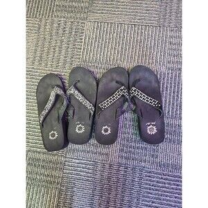 Yellow Box Women's‎ Flip Flops Thong Sandals Black Rhinestone Embellished 2 pair